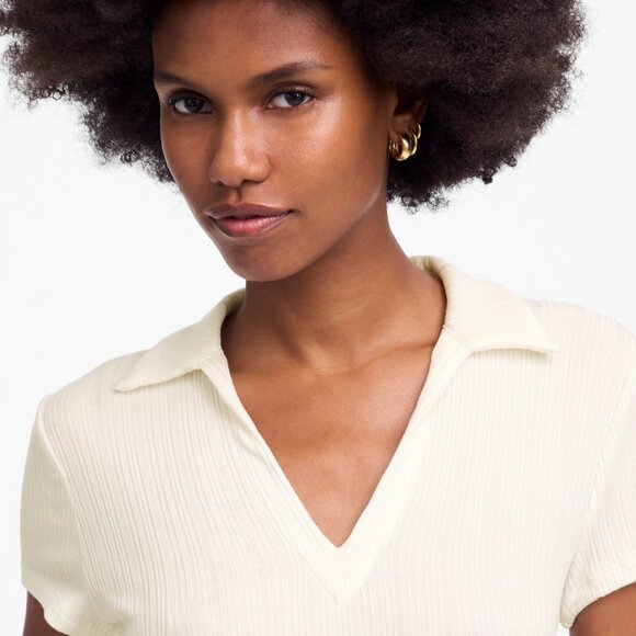 NEW NWT Madewell Ribbed V-Neck Tencel Polo Tee Large - Picture 2 of 9